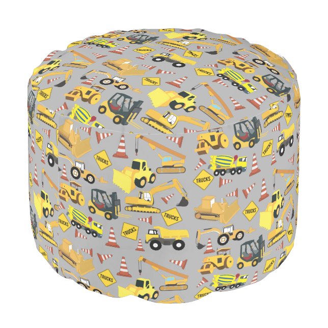 Construction Trucks Pattern Pouf (Angled Back)
