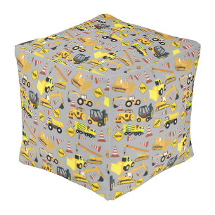 Construction Trucks Pattern Pouf