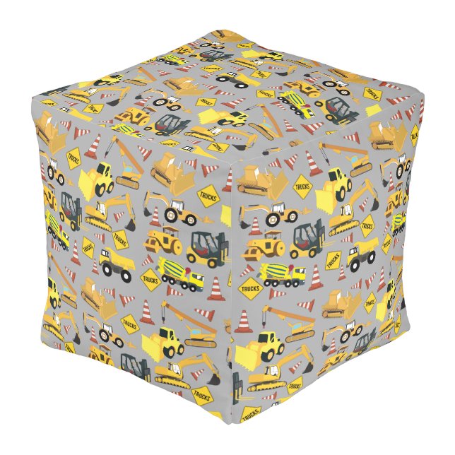 Construction Trucks Pattern Pouf (Angled Front)