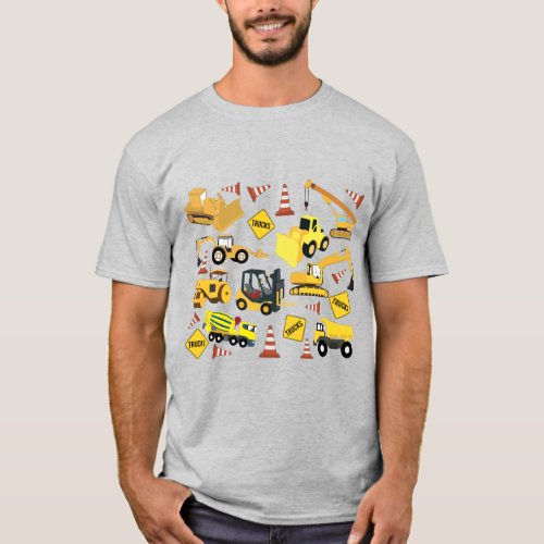 Construction Trucks Pattern T_Shirt