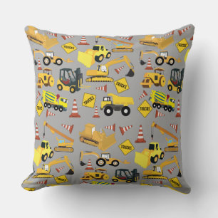 Construction Trucks Pattern Throw Pillow