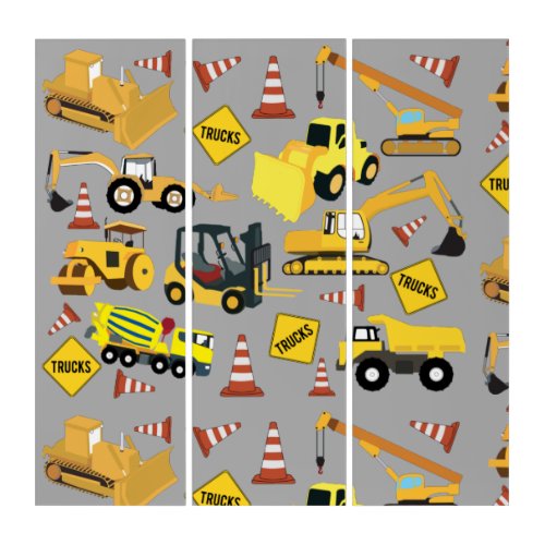 Construction Trucks Pattern Triptych