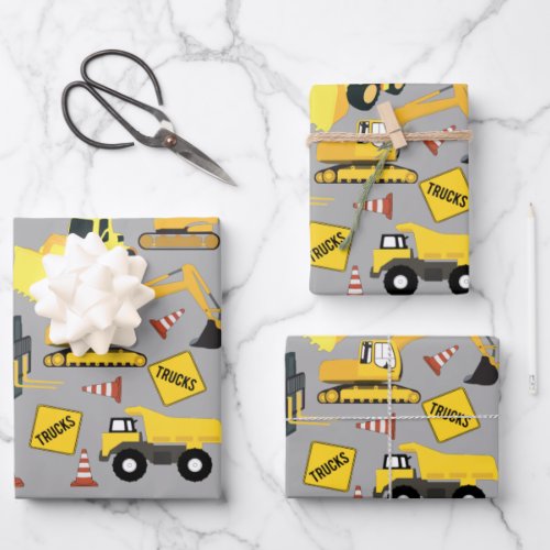 Construction Trucks Pattern Wrapping Paper Sheets