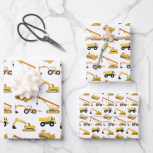 Construction Trucks Pattern Wrapping Paper Sheets