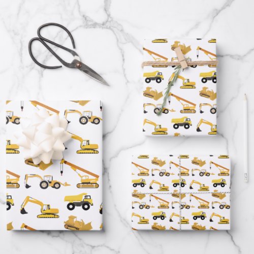 Construction Trucks Pattern Wrapping Paper Sheets