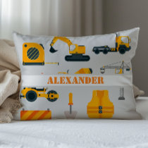 Construction Trucks Personalized Kids Room Cushion