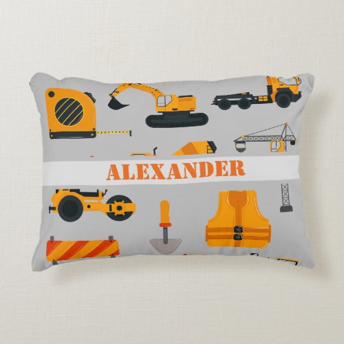 Construction Trucks Personalized Kids Room Cushion