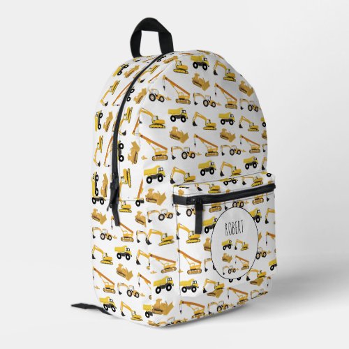 Construction Trucks Personalized Name Boys Printed Backpack