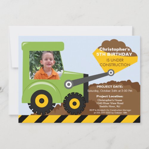 Construction trucks Photo Birthday Party for boys Invitation