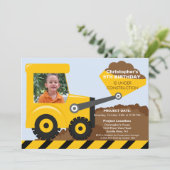 Construction trucks Photo Birthday Party for boys Invitation (Standing Front)