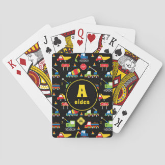 Construction Trucks Roadworks Monogram Name Poker Cards