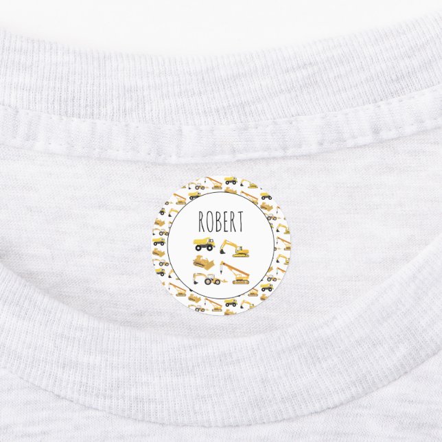 Construction Trucks School Custom Name Kids' Labels (Affixed)