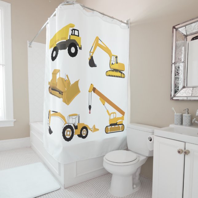 Construction Trucks Shower Curtain (In Situ)