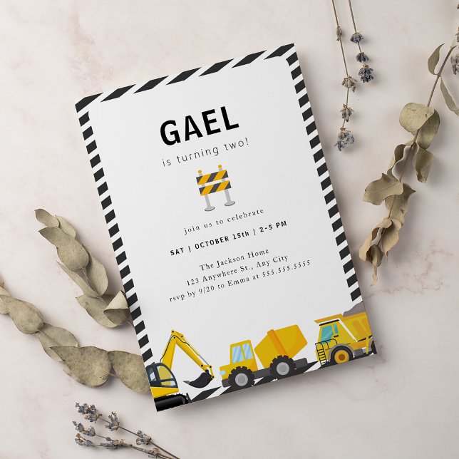 Construction Trucks Simple Birthday Party Invitation (Creator Uploaded)