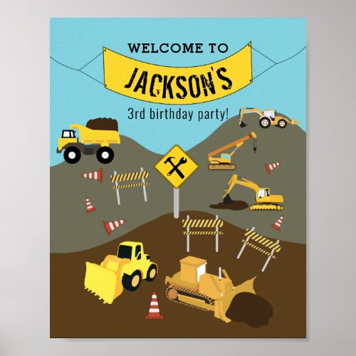Construction Trucks Site Birthday Welcome Sign