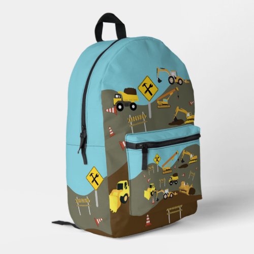 Construction Trucks Site Theme Back to School Printed Backpack