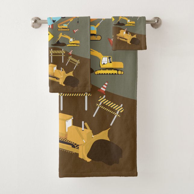 Construction Trucks Site Theme Bath Towel Set (Insitu)
