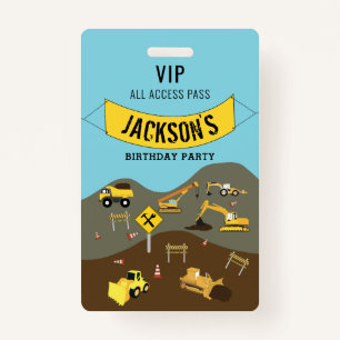 Construction Trucks Site Theme Birthday Party Badge