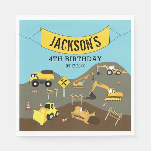 Construction Trucks Site Theme Birthday Party  Napkins