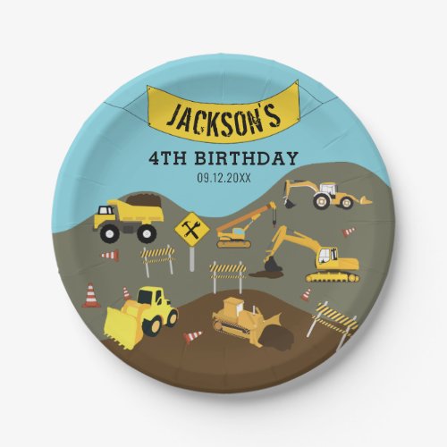 Construction Trucks Site Theme Birthday Party   Paper Plates