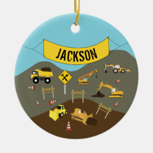 Construction Trucks Site Theme  Ceramic Ornament