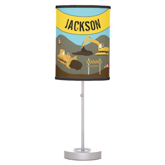 Construction Trucks Site Theme Table Lamp (Front)