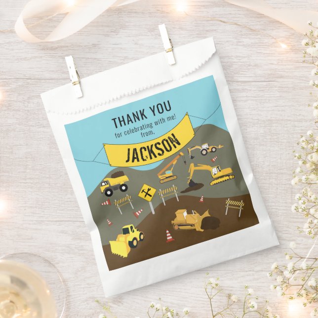 Construction Trucks Site Theme Thank You  Favor Bag (Clipped)