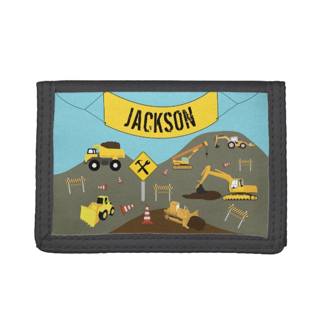 Construction Trucks Site Theme Tri-fold Wallet (Front)