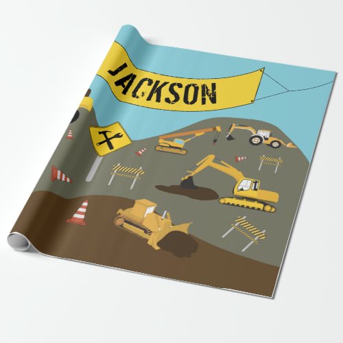 Construction Trucks Site Theme Wrapping Paper