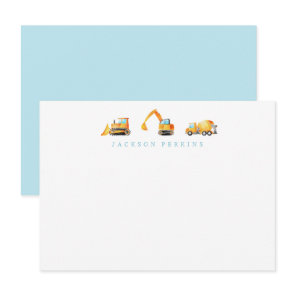 Construction Trucks Stationery Note Cards for Kids
