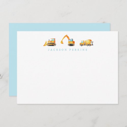 Construction Trucks Stationery Note Cards for Kids