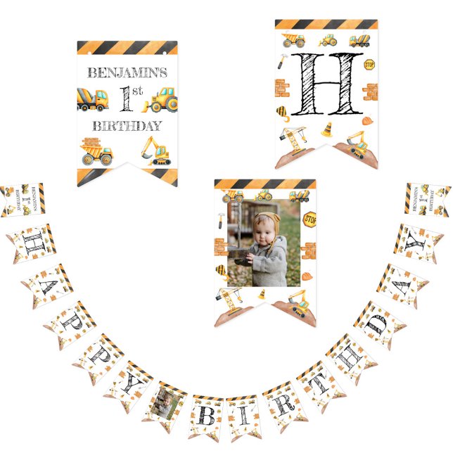 Construction Trucks Theme Birthday  Bunting Flags (Creator Uploaded)