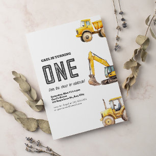 Construction Trucks Theme Birthday Invitation