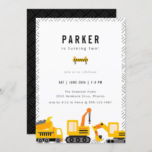Construction Trucks Theme Birthday Invitation