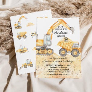 Construction Trucks Theme Birthday Party Invitation