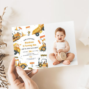 Construction Trucks Theme Birthday Party Invitation