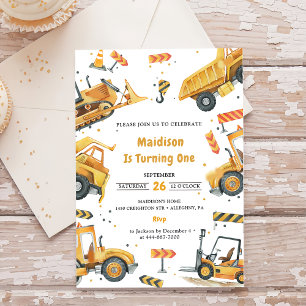 Construction Trucks Theme Birthday Party Invitation