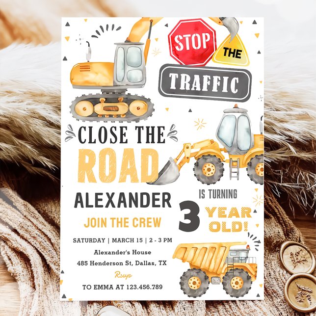 Construction Trucks Theme Birthday Party Invitation (Creator Uploaded)