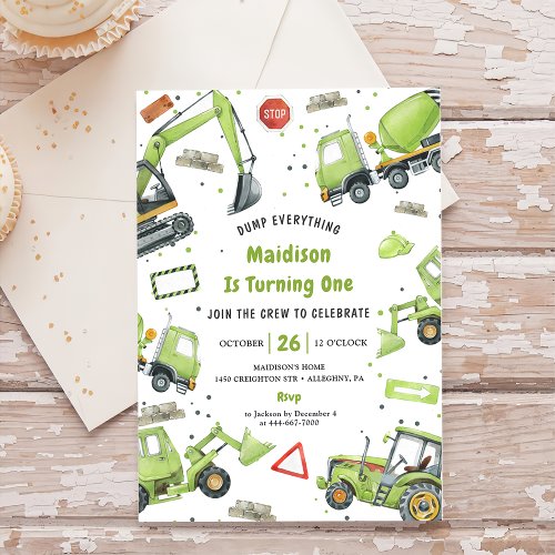 Construction Trucks Theme Birthday Party Invitation