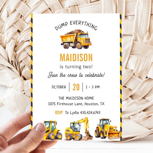 Construction Trucks Theme Birthday Party  Invitation