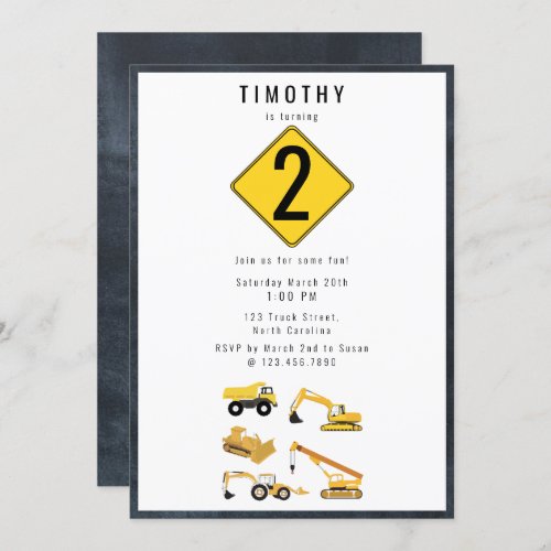 Construction Trucks Theme Birthday Party Invitation