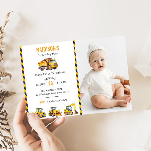 Construction Trucks Theme Birthday Party Photo Invitation