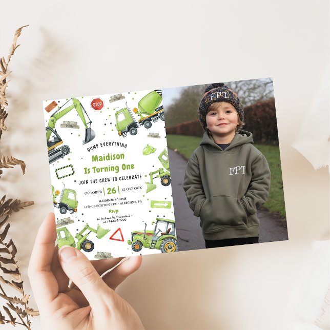 Construction Trucks Theme Birthday Party Photo  Invitation (Creator Uploaded)