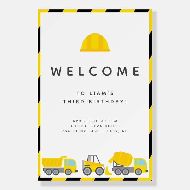 Construction Trucks Theme Birthday Party Welcome Foam Board (Front)