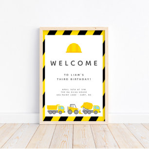 Construction Trucks Theme Birthday Party Welcome Poster