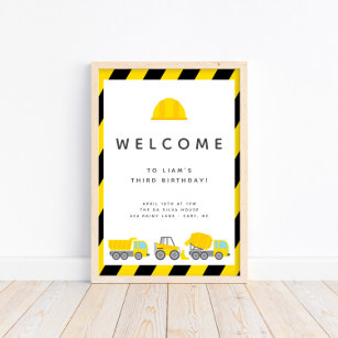 Construction Trucks Theme Birthday Party Welcome Poster