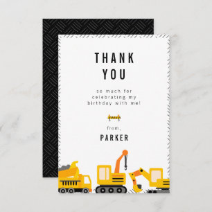 Construction Trucks Theme Birthday Thank You Card