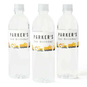 Construction Trucks Theme Birthday Water Bottle Label