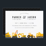 Construction Trucks Theme Joint Birthday Invitation<br><div class="desc">Cute construction trucks theme,  joint birthday party invitation.</div>
