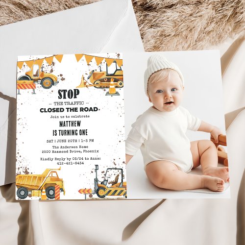 Construction Trucks Theme Joint Birthday Photo  Invitation